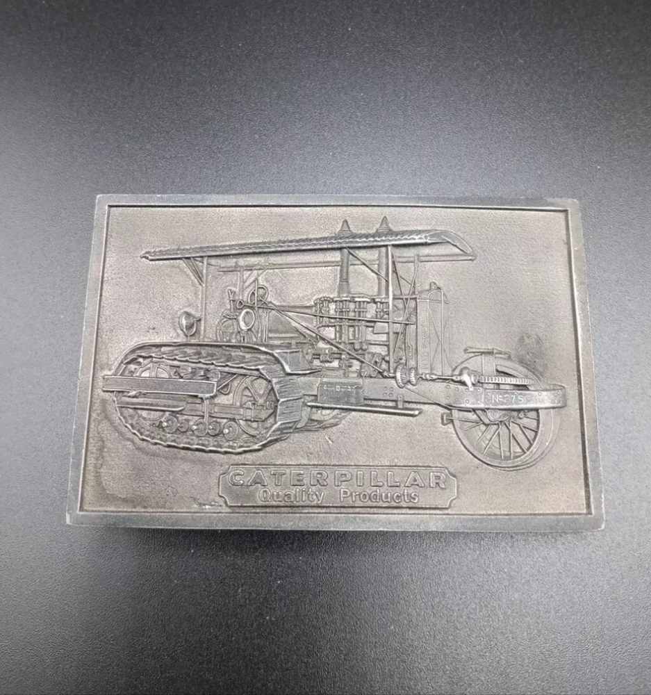 EUC Vintage 1976 Caterpillar Track-type Tractor Pewter Belt Buckle!